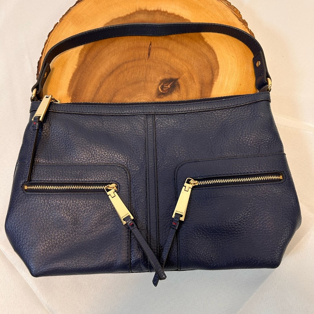 Tommy Hilfiger Navy Blue shoulder hobo style bag polyurethane material